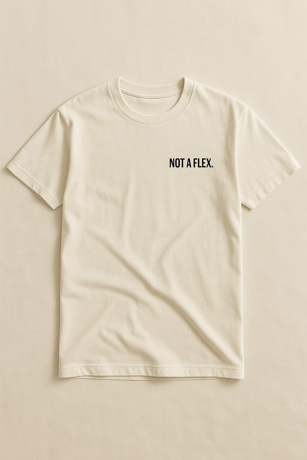 Crowns Down The Confession Tee front flat lay with NOT A FLEX. left chest print in Black