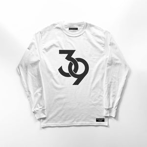 "39" print - Men's White SUPIMA® Cotton Long sleeve T-shirt - Crowns Down Clothiers