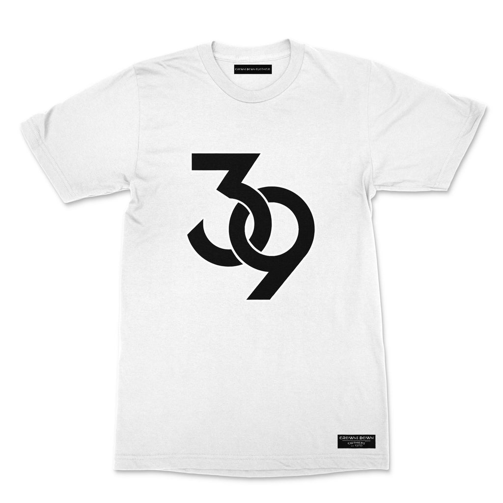 "39" print - Men's White Premium Organic Cotton T-shirt - Crowns Down Clothiers