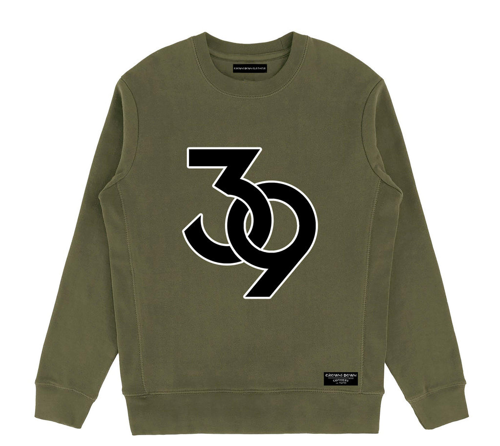 "39" print - Unisex Military Green Heavyweight Premium Organic Cotton Crewneck Sweatshirt - Crowns Down Clothiers