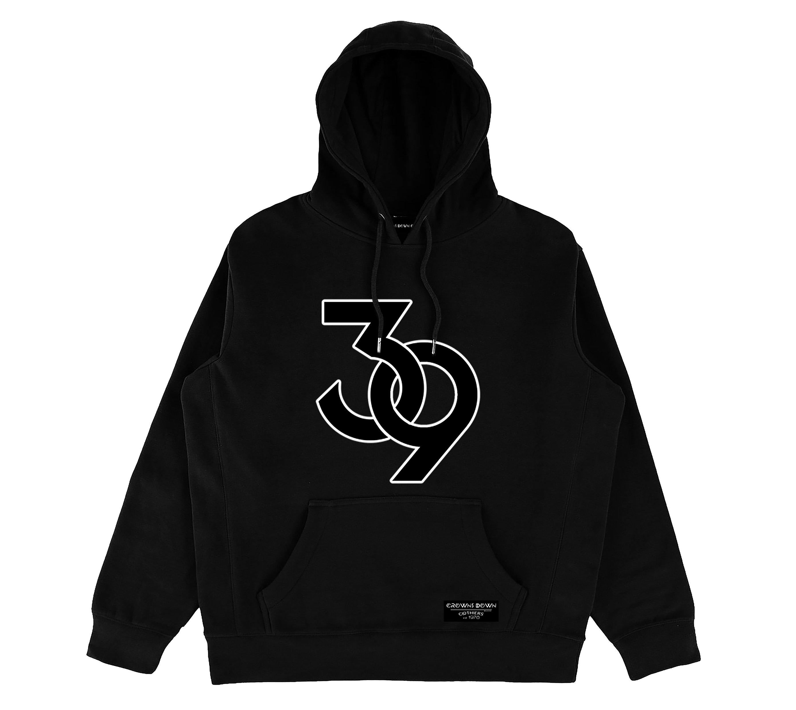 "39" print - Unisex Black Heavyweight Premium Organic Cotton Hoodie - Crowns Down Clothiers