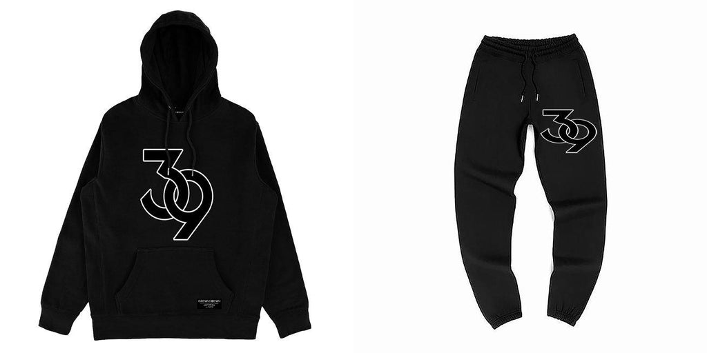 "39" Oversized print - Unisex Black Heavyweight Premium Sweat Suit 'Hoodie & Pants' - Crowns Down Clothiers