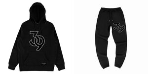 "39" Oversized print - Unisex Black Heavyweight Premium Sweat Suit 'Hoodie & Pants' - Crowns Down Clothiers