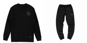 "39" embroidered patch - Unisex Black Heavyweight Premium Sweat Suit 'Crewneck Sweatshirt & Pants' - Crowns Down Clothiers