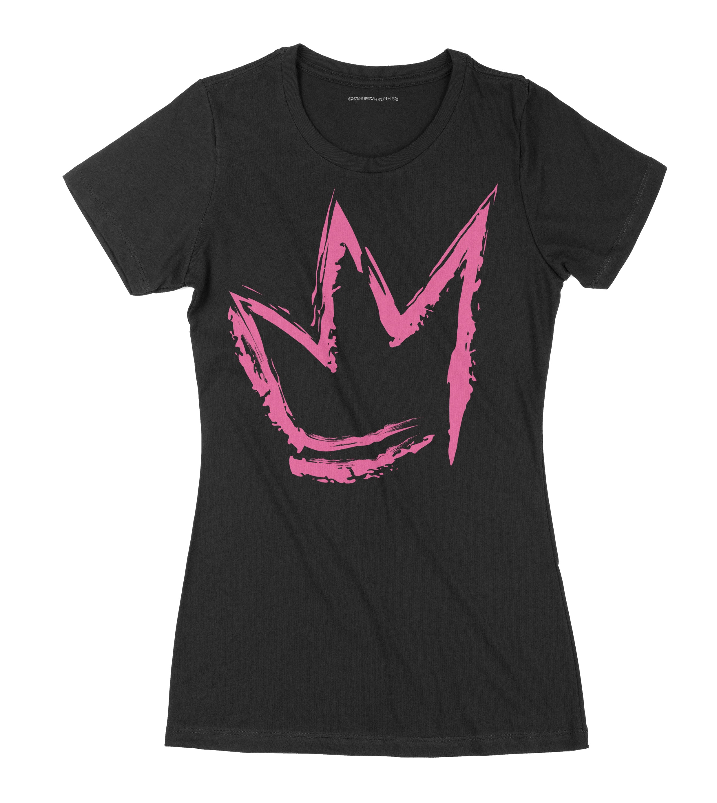 "Signature Crown" Pink print - Women's Black Premium Organic Cotton T-shirt