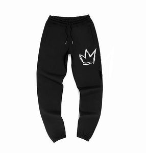 "Signature Crown" oversized print - Unisex Black Heavyweight Premium Organic Cotton Sweatpants - Crowns Down Clothiers