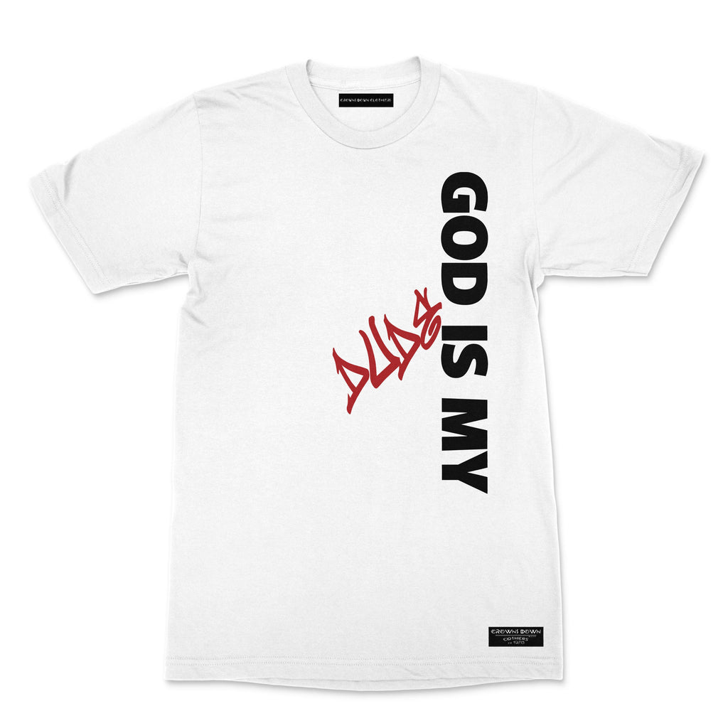 "God Is My Dude" print - Men's White Premium Organic Cotton T-shirt - Crowns Down Clothiers