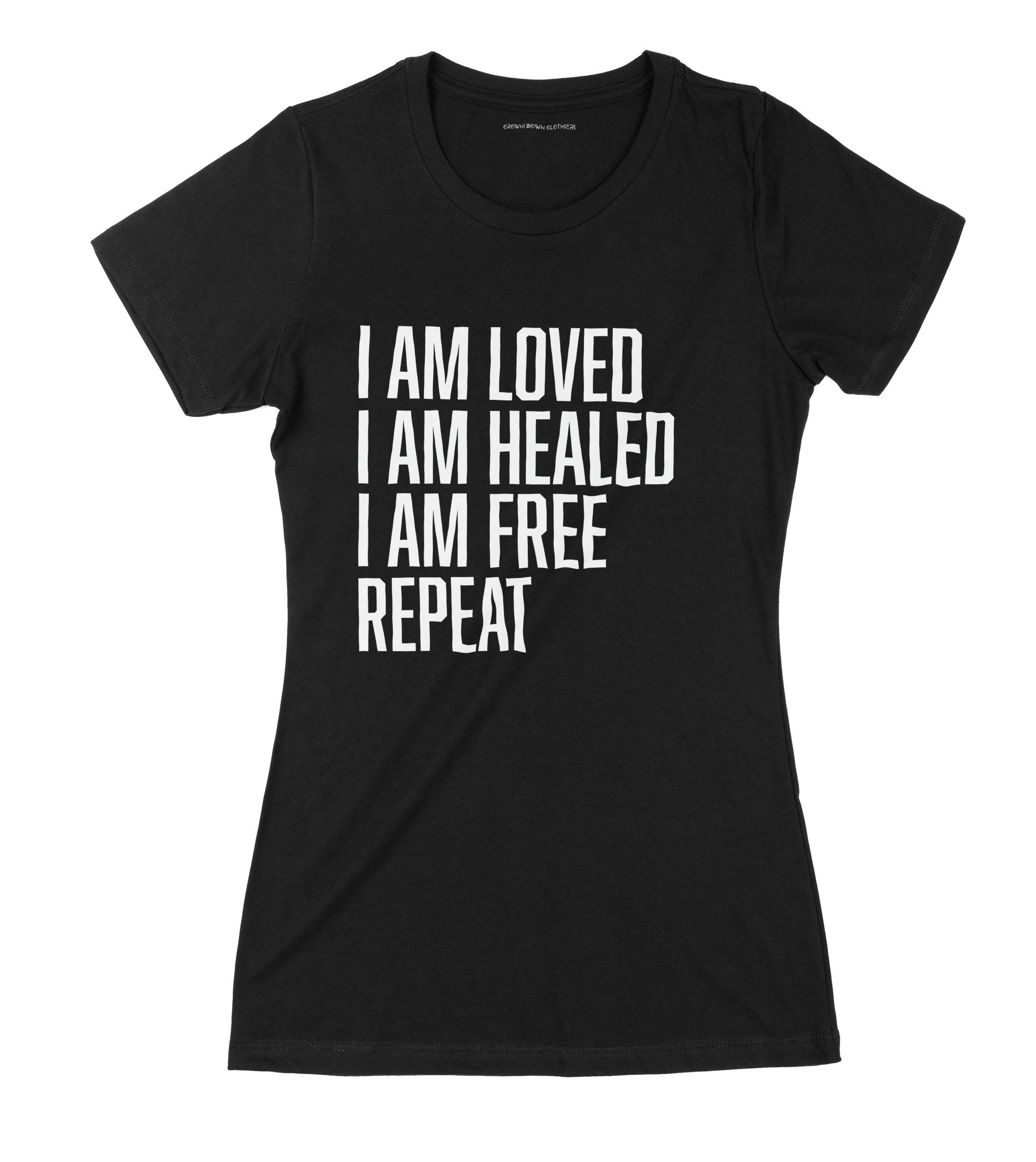 "I Am" print - Women's Black Lightweight Cotton T-shirt - Crowns Down Clothiers