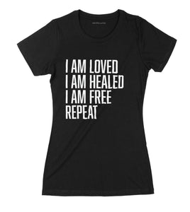 "I Am" print - Women's Black Lightweight Cotton T-shirt - Crowns Down Clothiers