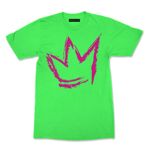 "Signature Crown" Pink print - Unisex Neon Green Cotton T-shirt