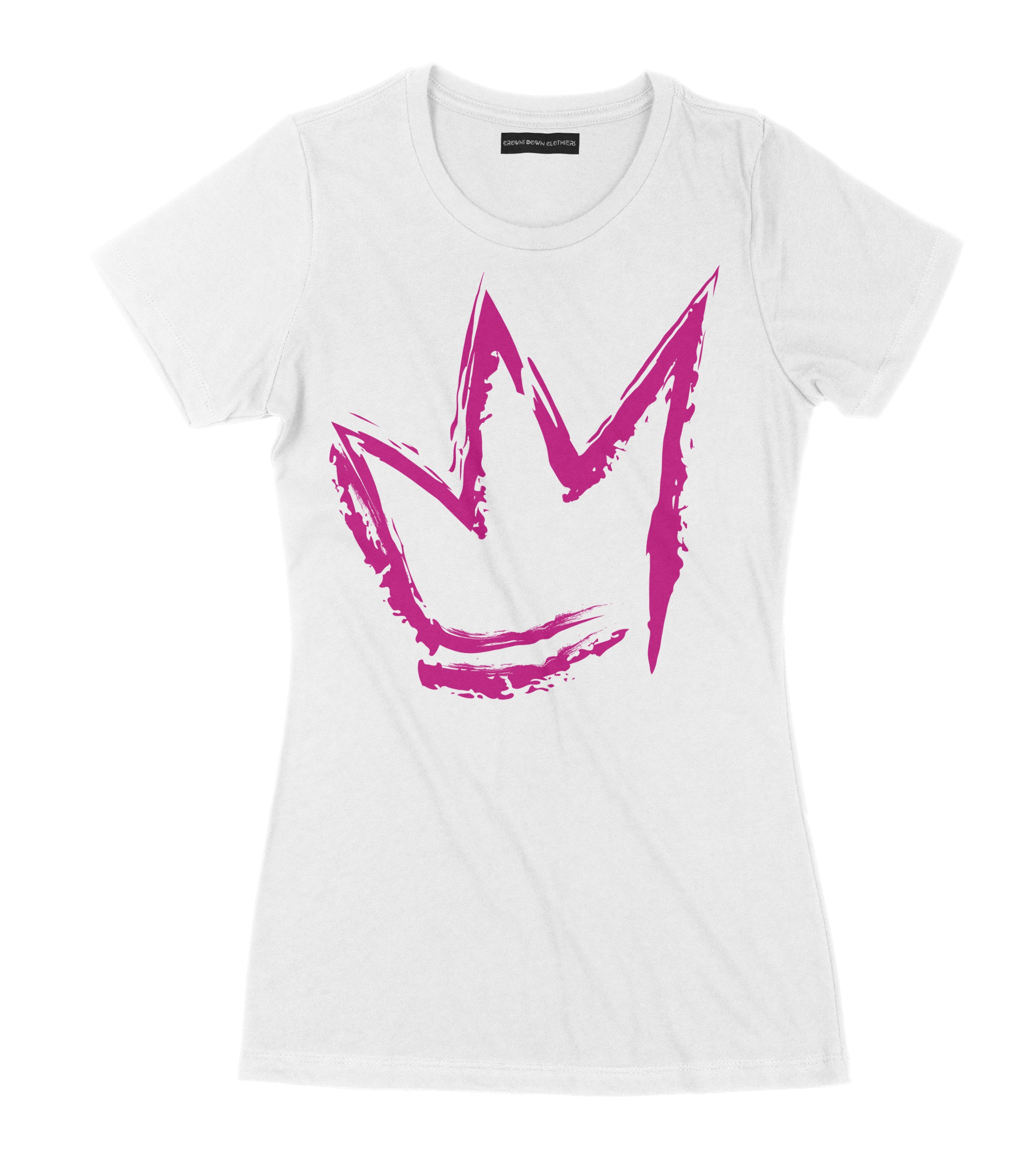 "Signature Crown" Neon Pink print - Women's White Premium Organic Cotton T-shirt