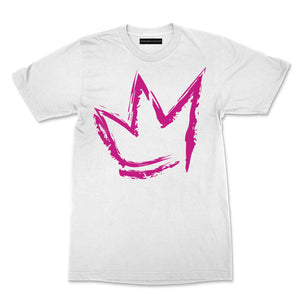 "Signature Crown" Neon Pink print - Unisex White Premium Organic Cotton T-shirt