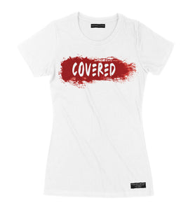 "Covered" print - Women's White Premium Organic Cotton T-shirt - Crowns Down Clothiers