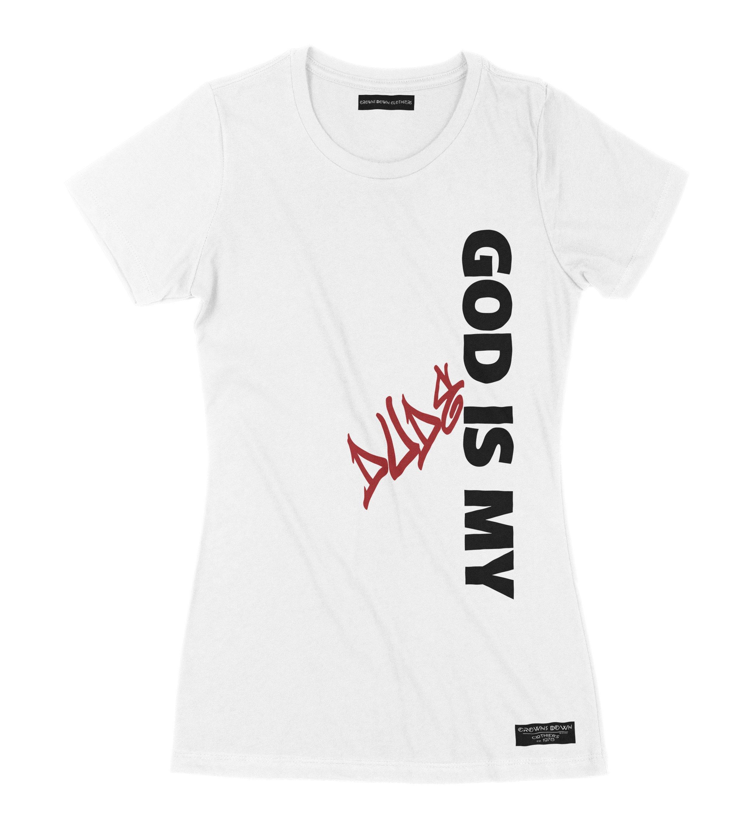 "God Is My Dude" print - Women's White Premium Organic Cotton T-shirt - Crowns Down Clothiers