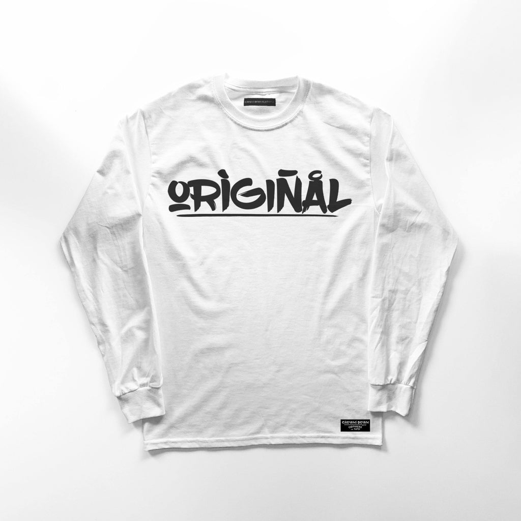 "Original" print - Men's White SUPIMA® Cotton Long sleeve T-shirt - Crowns Down Clothiers