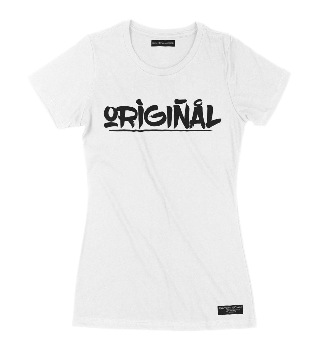 "Original" print - Women's White Premium Organic Cotton T-shirt - Crowns Down Clothiers