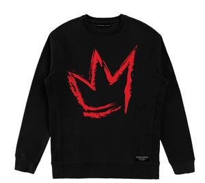 "Signature Crown" print - Unisex Black Heavyweight Premium Organic Cotton Crewneck Sweatshirt - Crowns Down Clothiers