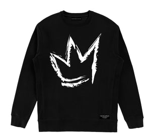 "Signature Crown" print - Unisex Black Heavyweight Premium Organic Cotton Crewneck Sweatshirt - Crowns Down Clothiers